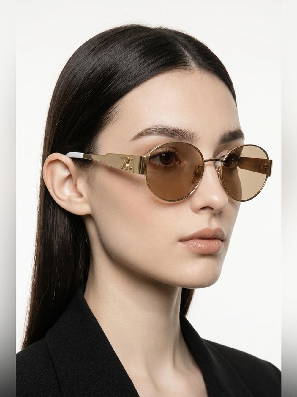 Celine Gold Metal Round Sunglasses with Brown Lenses